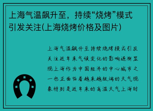 上海气温飙升至，持续“烧烤”模式引发关注(上海烧烤价格及图片)