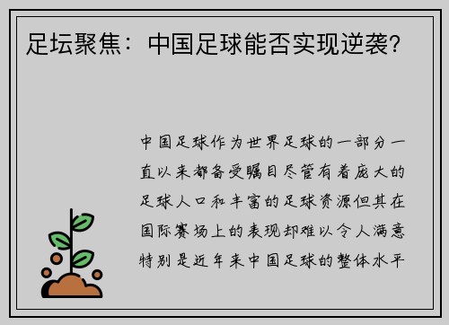 足坛聚焦：中国足球能否实现逆袭？