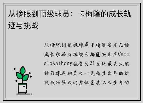 从榜眼到顶级球员：卡梅隆的成长轨迹与挑战