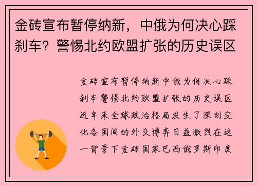 金砖宣布暂停纳新，中俄为何决心踩刹车？警惕北约欧盟扩张的历史误区