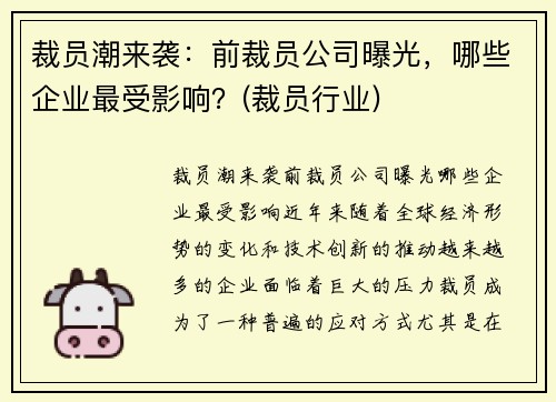 裁员潮来袭：前裁员公司曝光，哪些企业最受影响？(裁员行业)